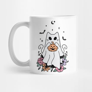 Floral Ghost Cat Halloween Mug